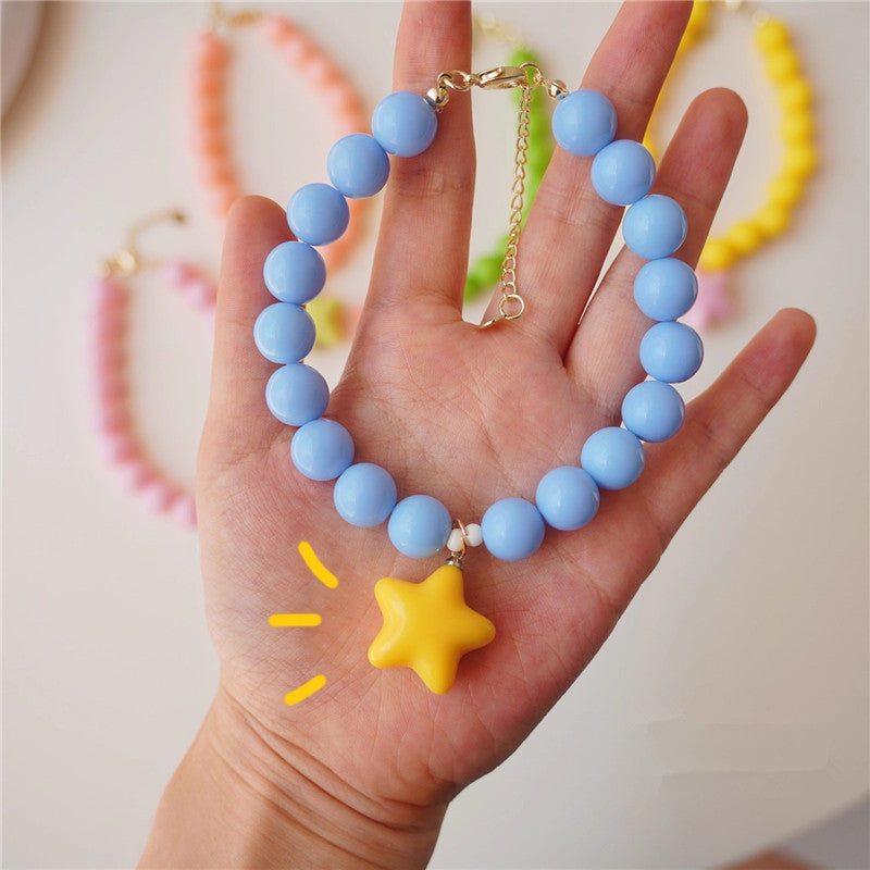 Cute Stars Dog Necklace Small Dog Teddy Schnauzer Dopamine Beaded Pet Collar Cat Neck Chain Pet Neck Accessories