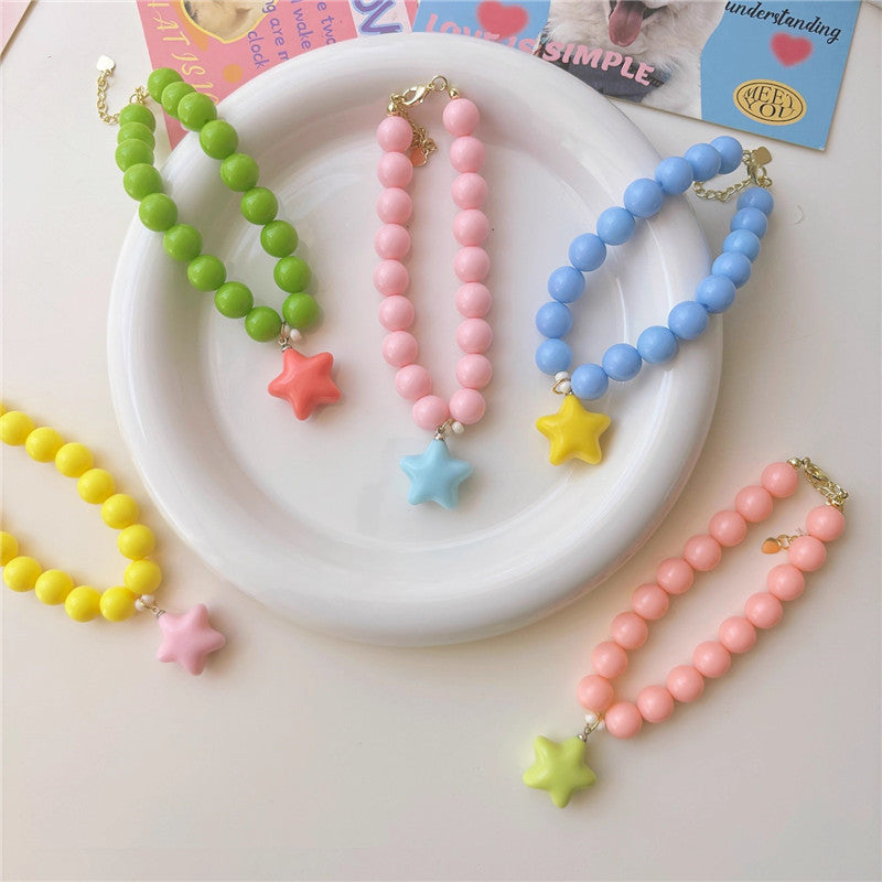 Cute Stars Dog Necklace Small Dog Teddy Schnauzer Dopamine Beaded Pet Collar Cat Neck Chain Pet Neck Accessories