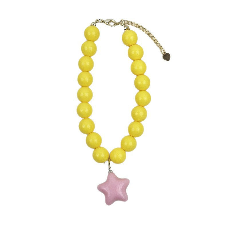 Cute Stars Dog Necklace Small Dog Teddy Schnauzer Dopamine Beaded Pet Collar Cat Neck Chain Pet Neck Accessories